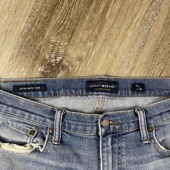 Lucky Brand Jeans 410 Athletic Slim Distressed Blue Medium Wash Men's 34 X 30 - Picture 8 of 9